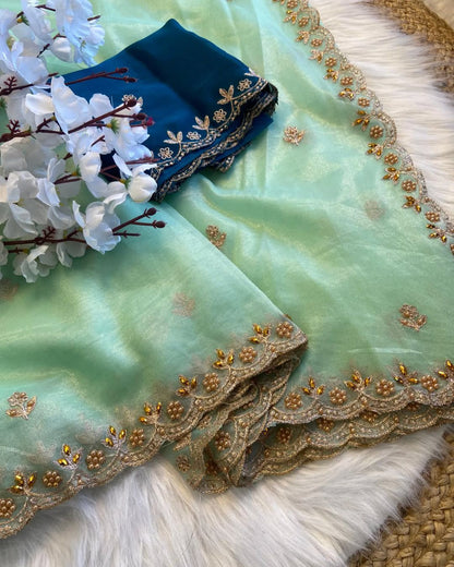 Soft Twills Organza Saree with All Over Handwork & Designer Border