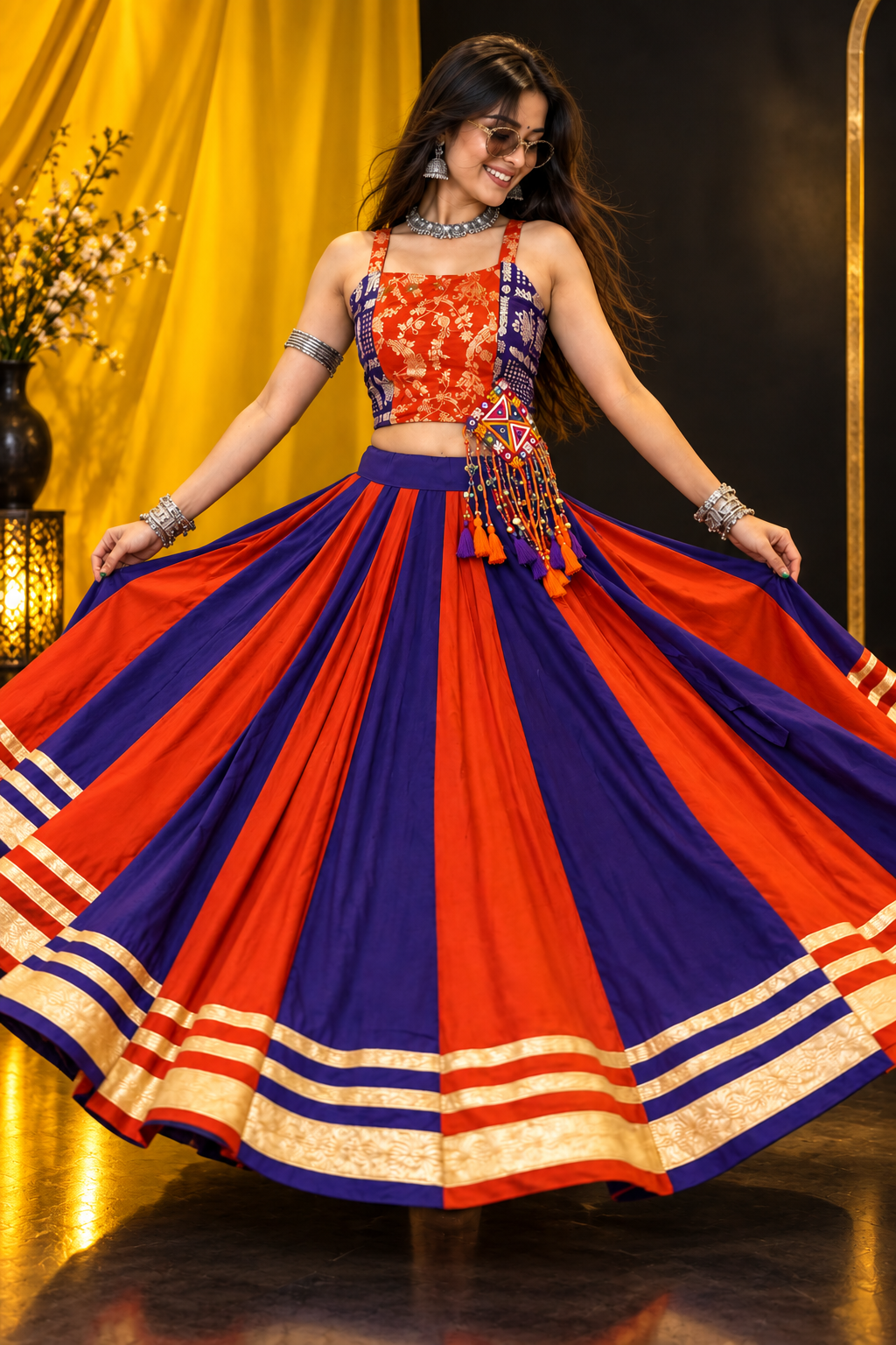 Navratri Special Pure Cotton Lehenga Choli with Gamathi Work | 6+ Meter Flair
