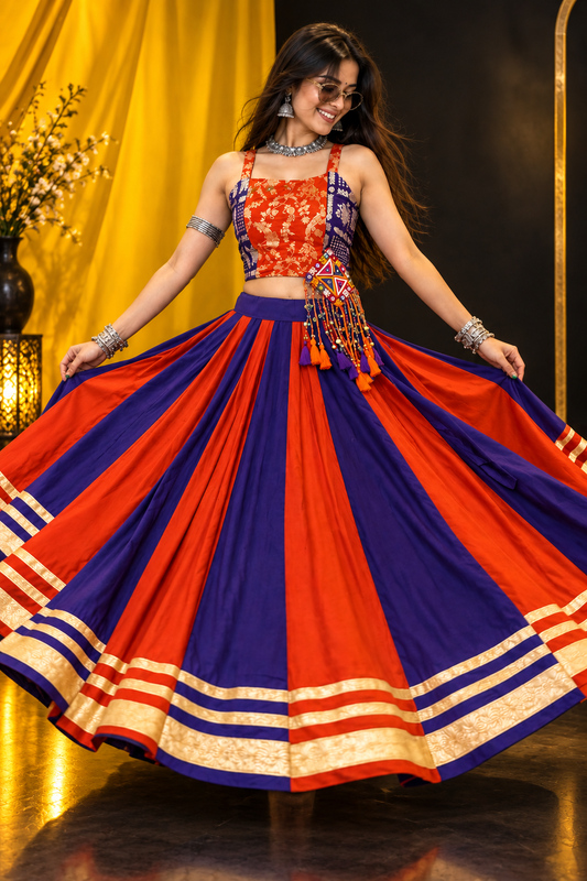 Navratri Special Pure Cotton Lehenga Choli with Gamathi Work | 6+ Meter Flair