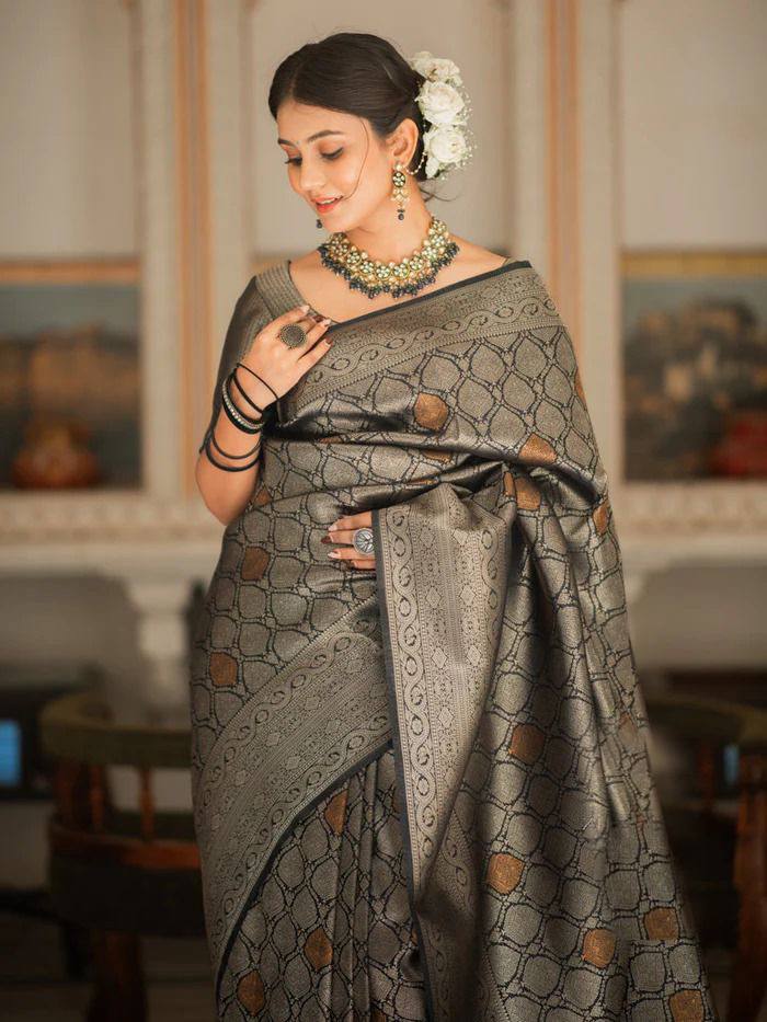 Black Bronze Zari Work Saree
