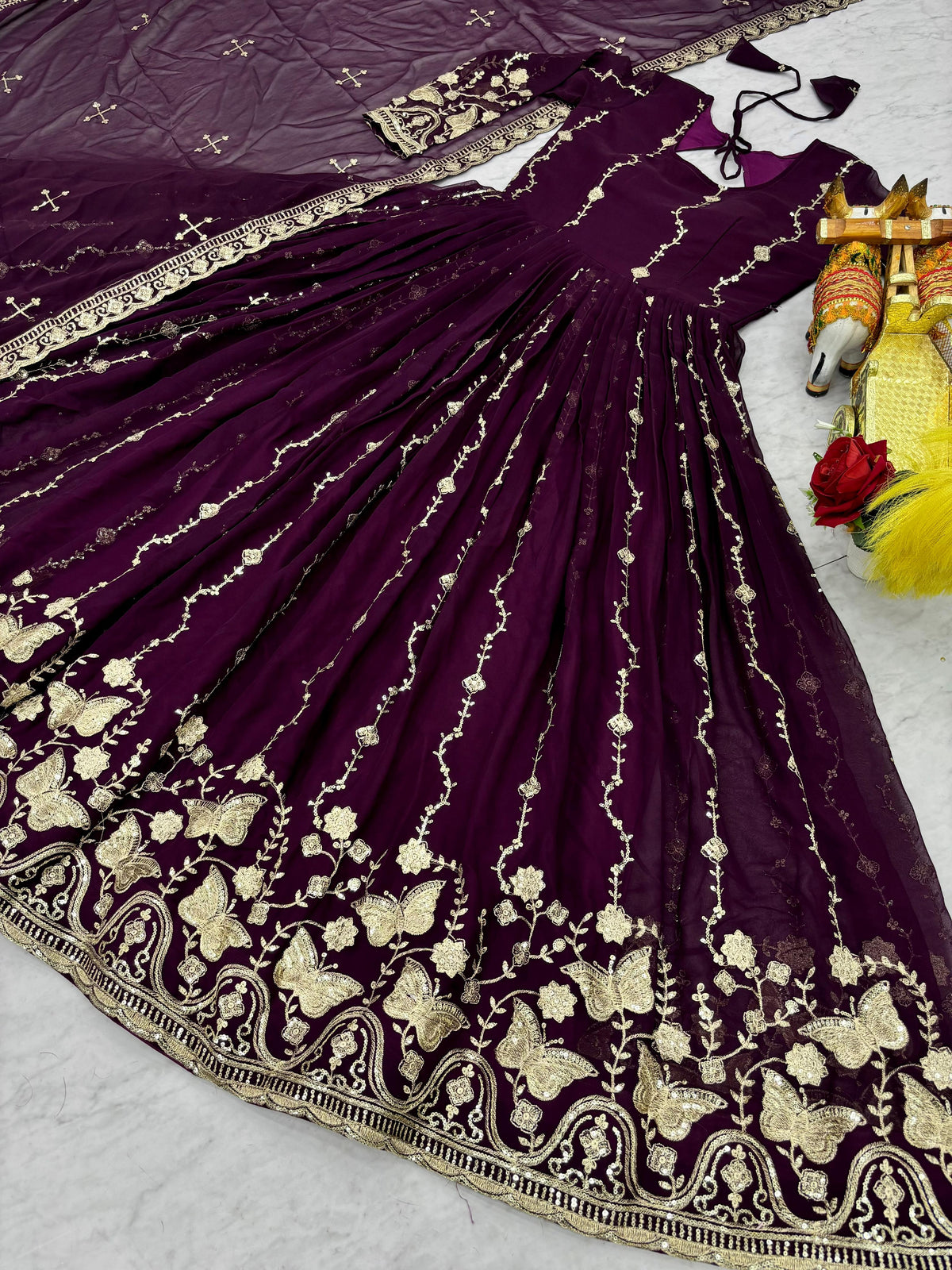 Festival Wear Fox Georgette Embroidered Long Gown with Dupatta