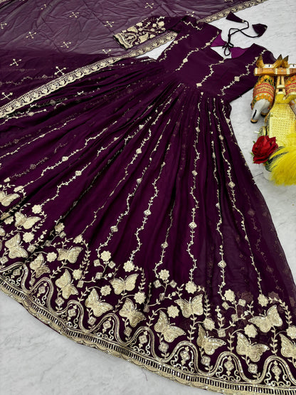 Festival Wear Fox Georgette Embroidered Long Gown with Dupatta