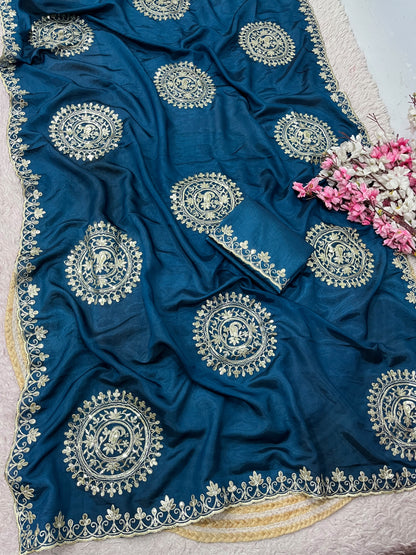 Premium H.O Silk Saree with Gotafoil Butta, C-Pallu & Cut Work Border