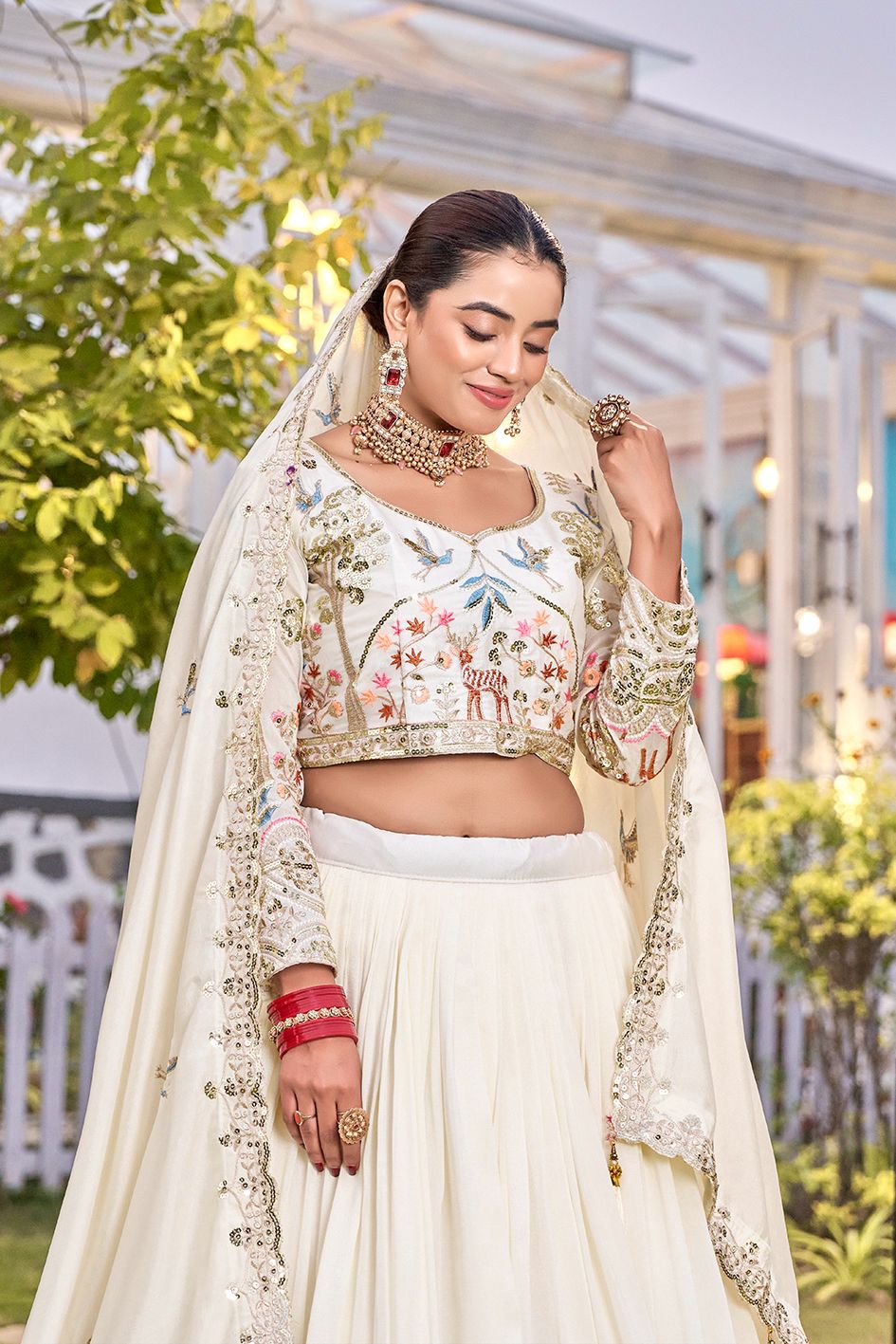 Wedding Embroidered Vichitra Silk Lehenga Choli Set