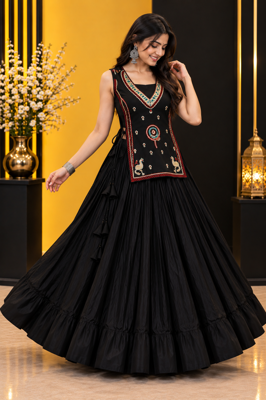 Navratri Special Pure Khadi Cotton Lehenga Choli with Embroidered Dupatta | 6+ Meter Flair