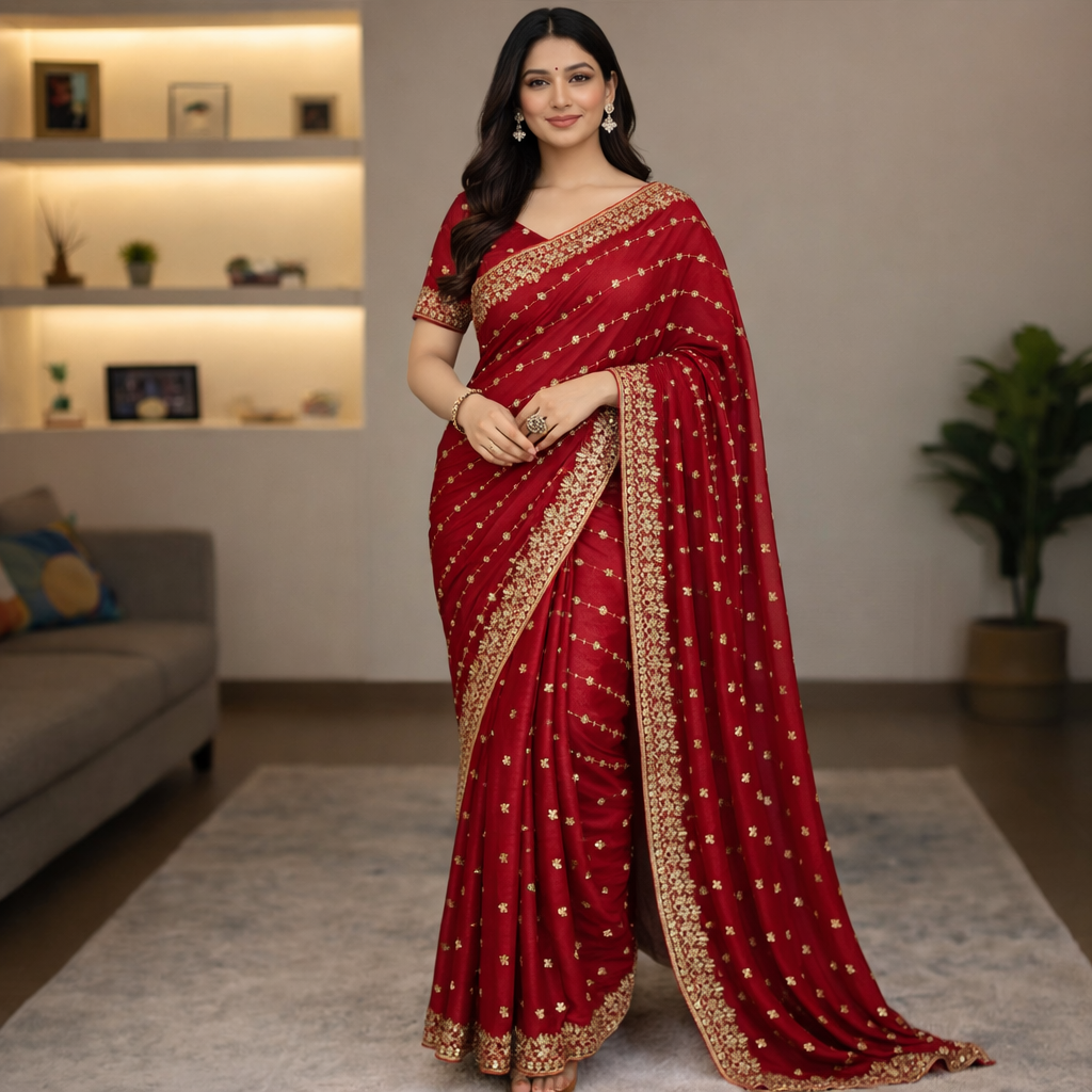 Star Georgette Sequence Embroidery Work Saree with Running Blouse