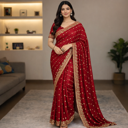 Star Georgette Sequence Embroidery Work Saree with Running Blouse