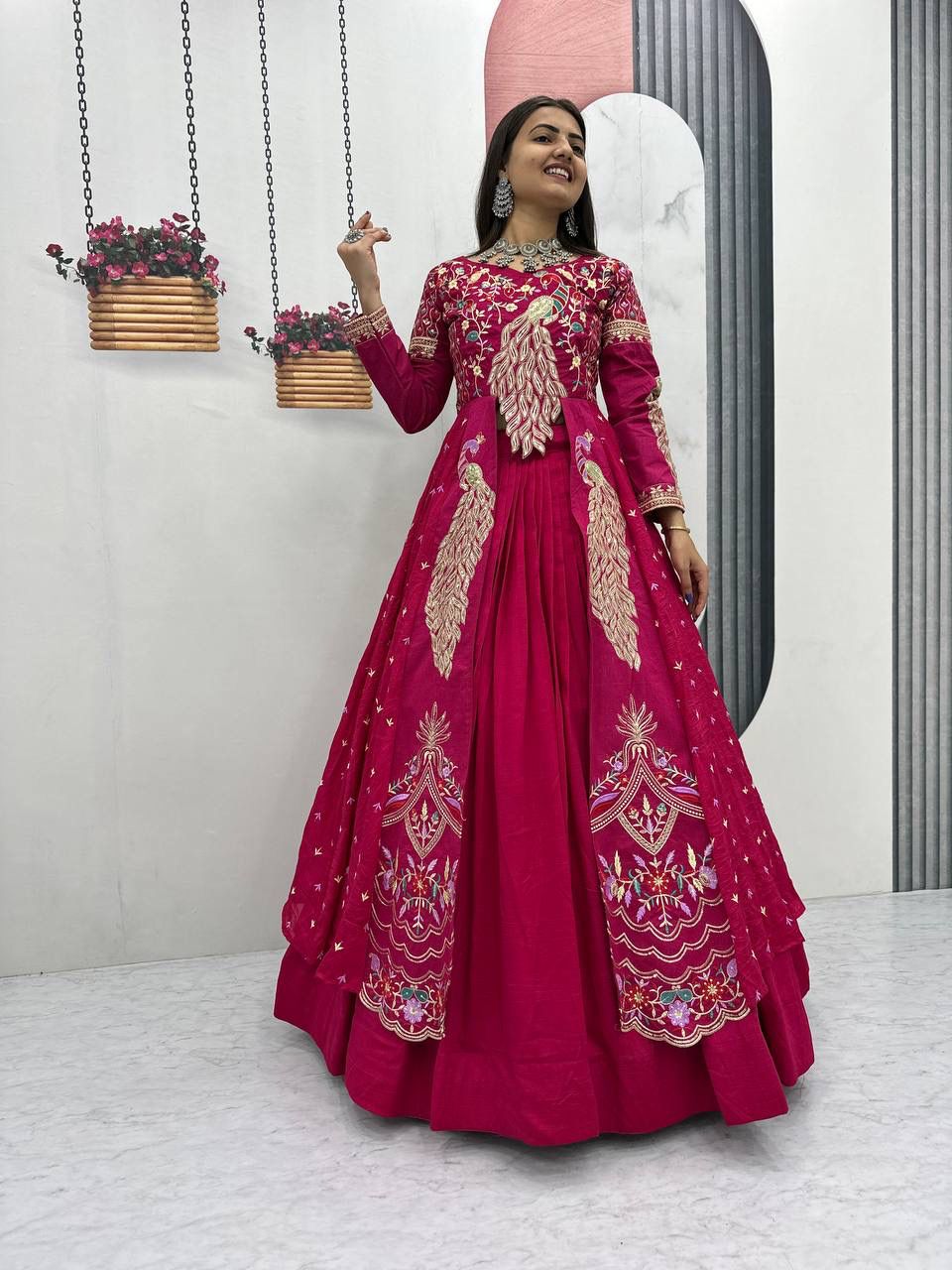 Festival Special Pure Vichitra Crop Top Lehenga with Embroidered Shrug