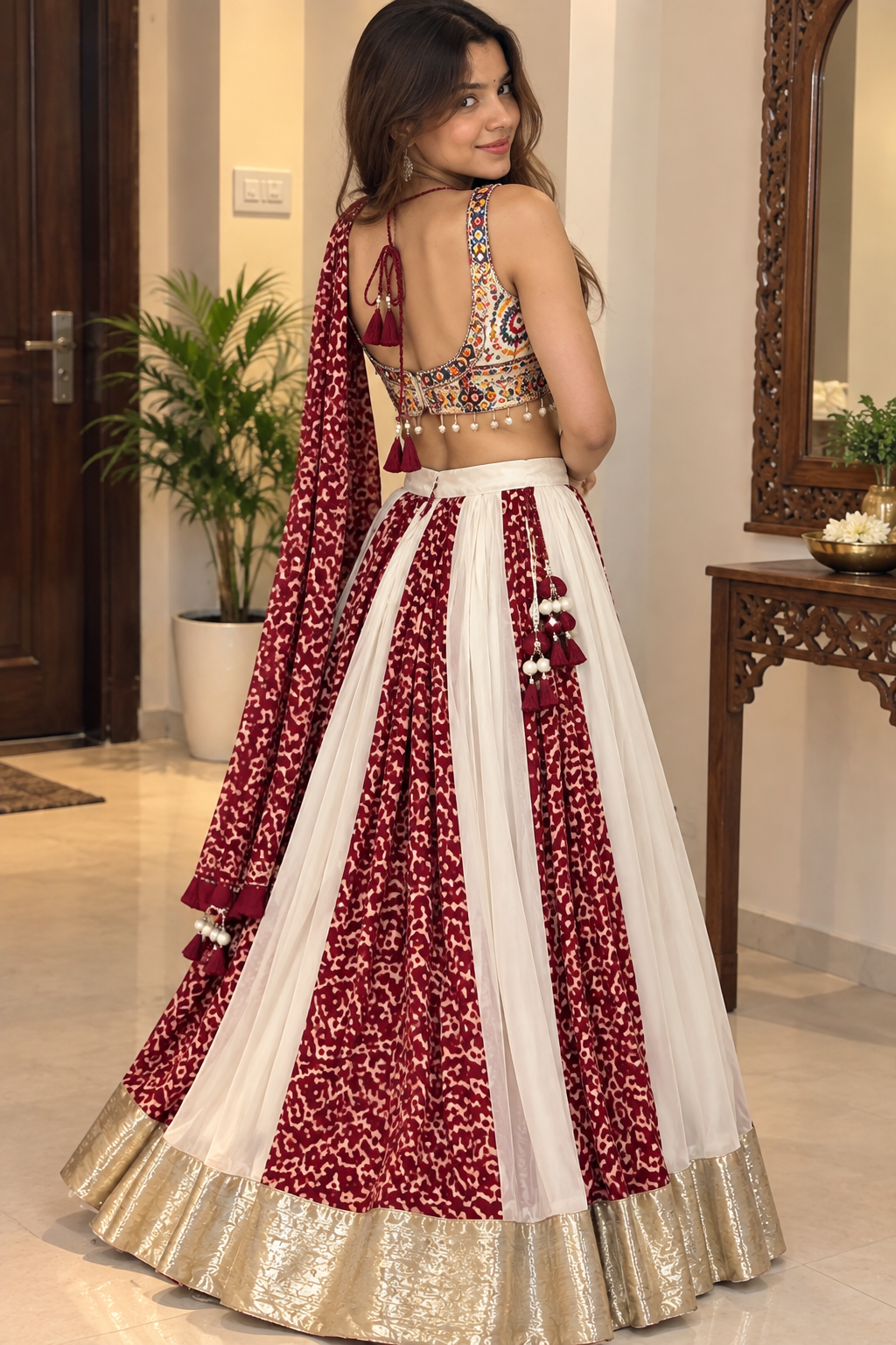 Navratri Special Pure Cotton Lehenga Choli with Gamathi Work | 6 Meter Flair