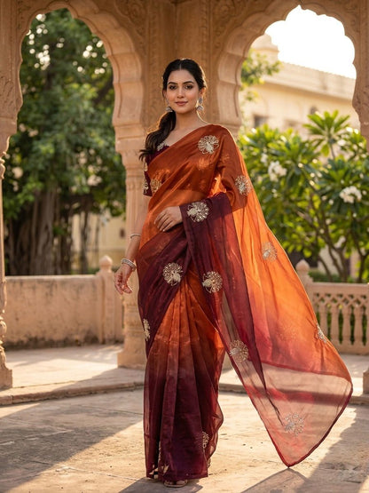 Soft Space Silk Ombre Saree with Sequins & Zari Work – Designer Party Wear