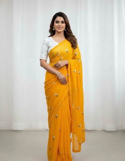 Floral Embroidered Georgette Saree – Lightweight Daily & Party Wear