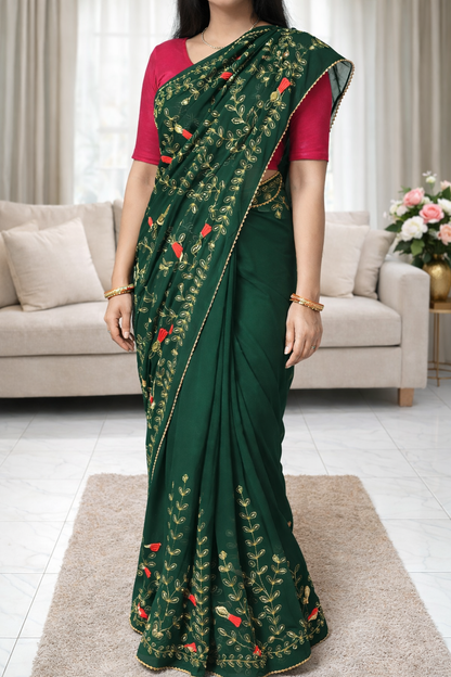 Royal Georgette Darbari Saree with Multi Sequence Work & Lace Border