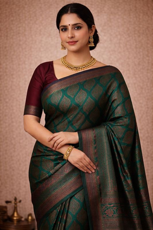 Bottle Green Jacquard Silk Saree