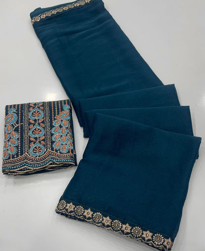 Elegant Rangoli Silk Saree with Multi Embroidery & Sequins Work Designer Blouse – Festive & Party Wear