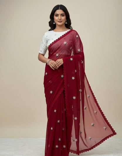Floral Embroidered Georgette Saree – Lightweight Daily & Party Wear
