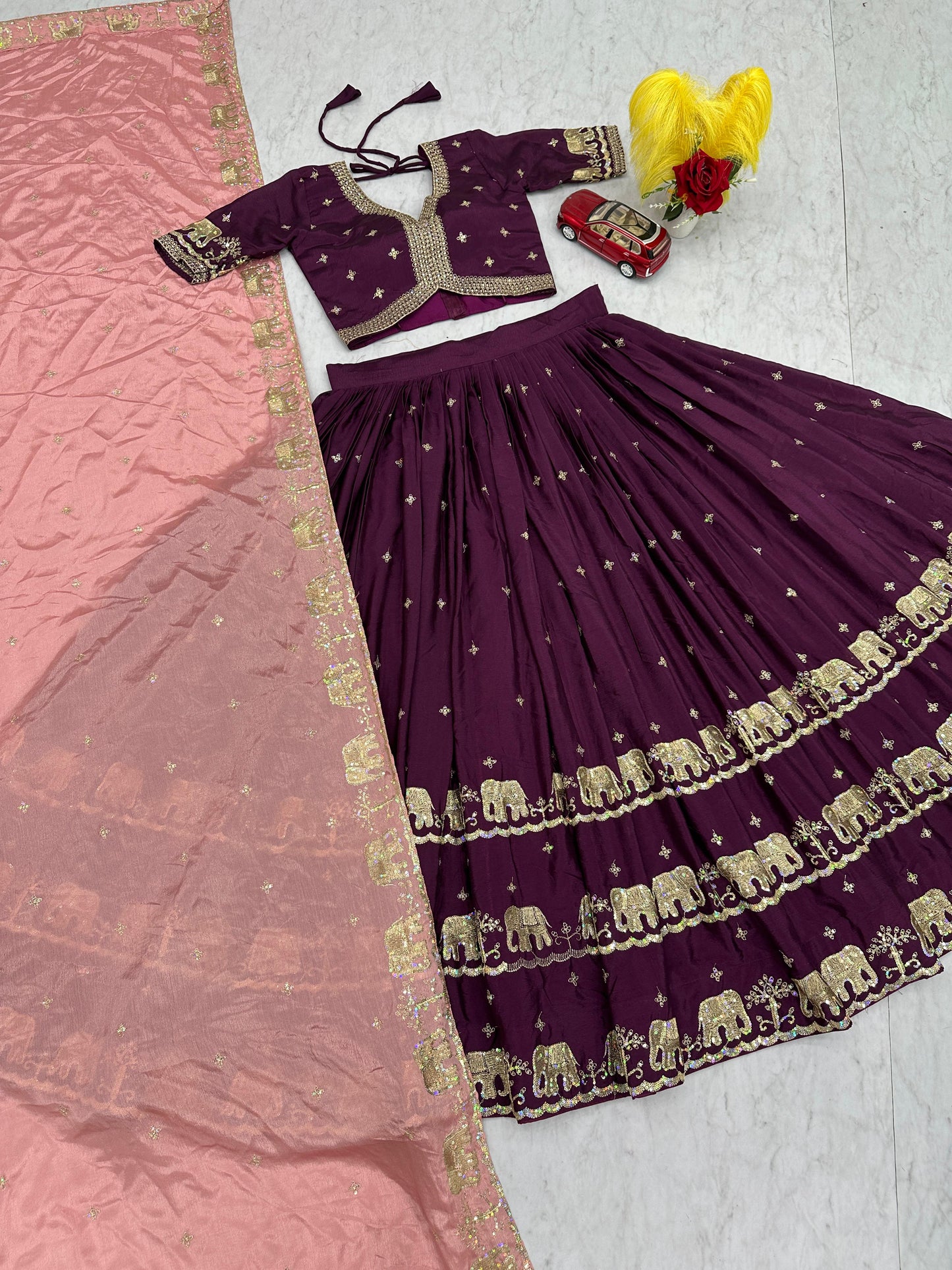 Pure Chinon Embroidered Festival Lehenga Choli Set
