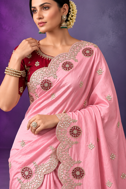 Soft Casino Crush Saree with Heavy C-Pallu Gotapatti Foil Work