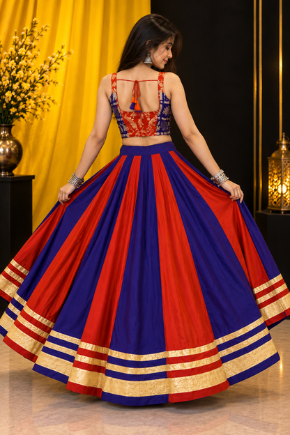 Navratri Special Pure Cotton Lehenga Choli with Gamathi Work | 6+ Meter Flair