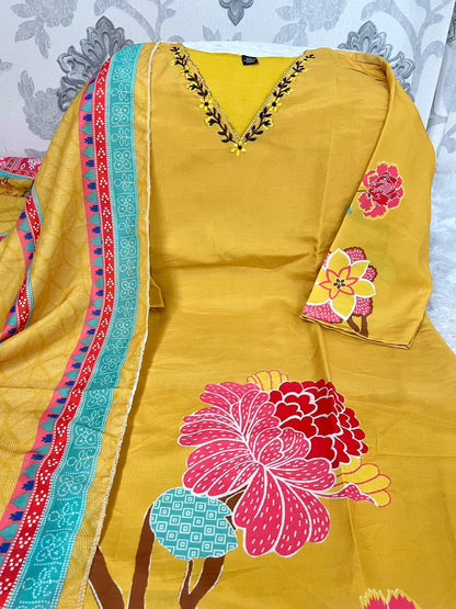 Morgan Silk Digital Print Kurti Set with Pant & Dupatta