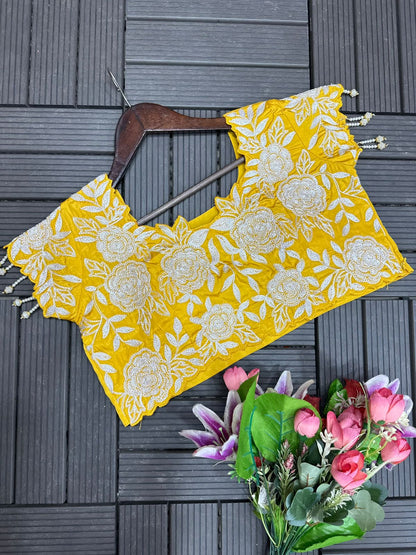 Yellow Royal Satin Embroidery Coding Work Lehenga Choli with Fancy Latkan Dupatta