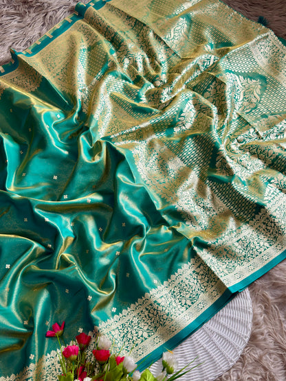 Royal Banarasi Glass Satin Silk Saree with Elegant Zari Woven Border