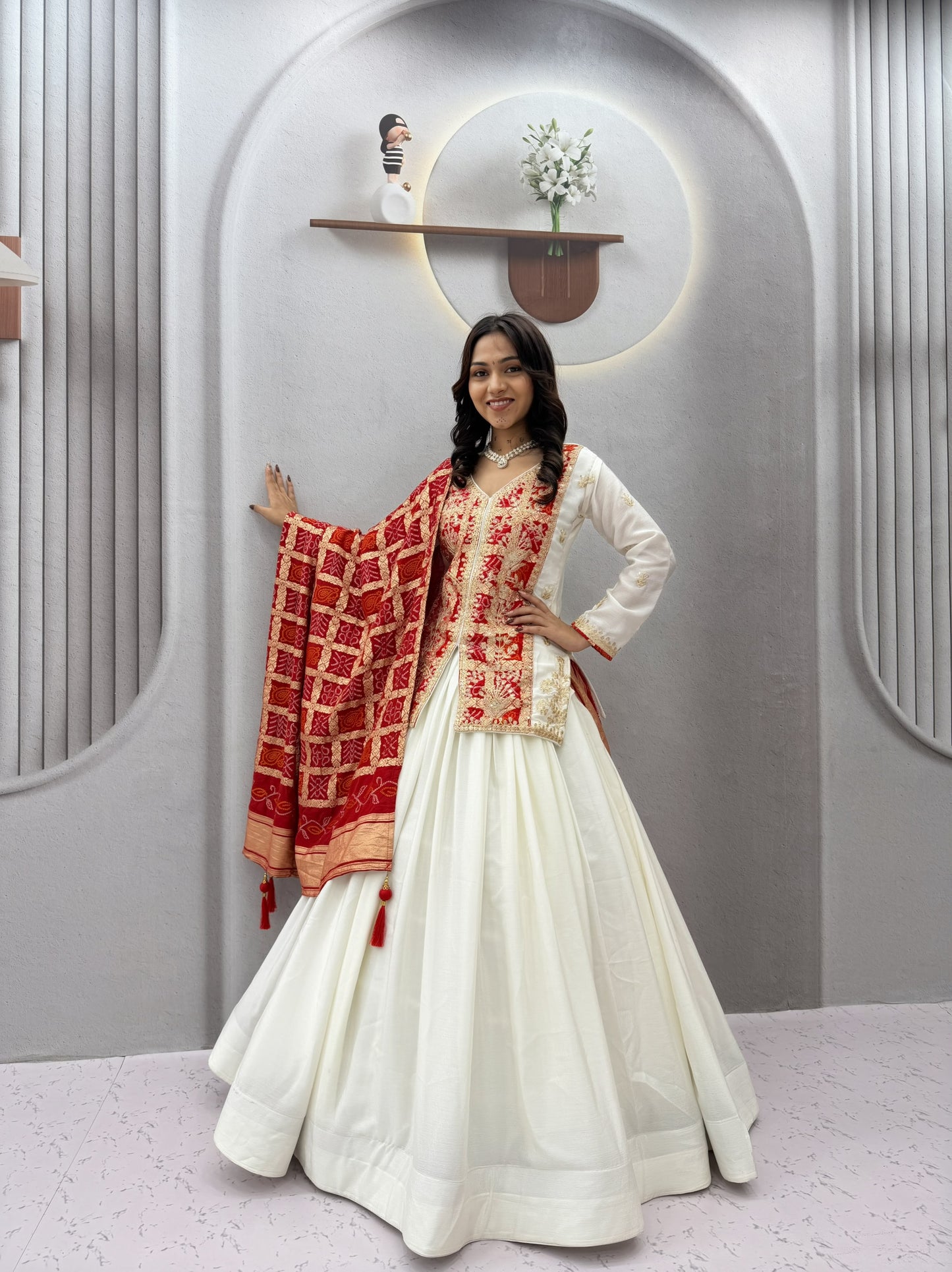 Festival Badhni Chinon Silk Lehenga Choli with Heavy Embroidery & Jacquard Dupatta