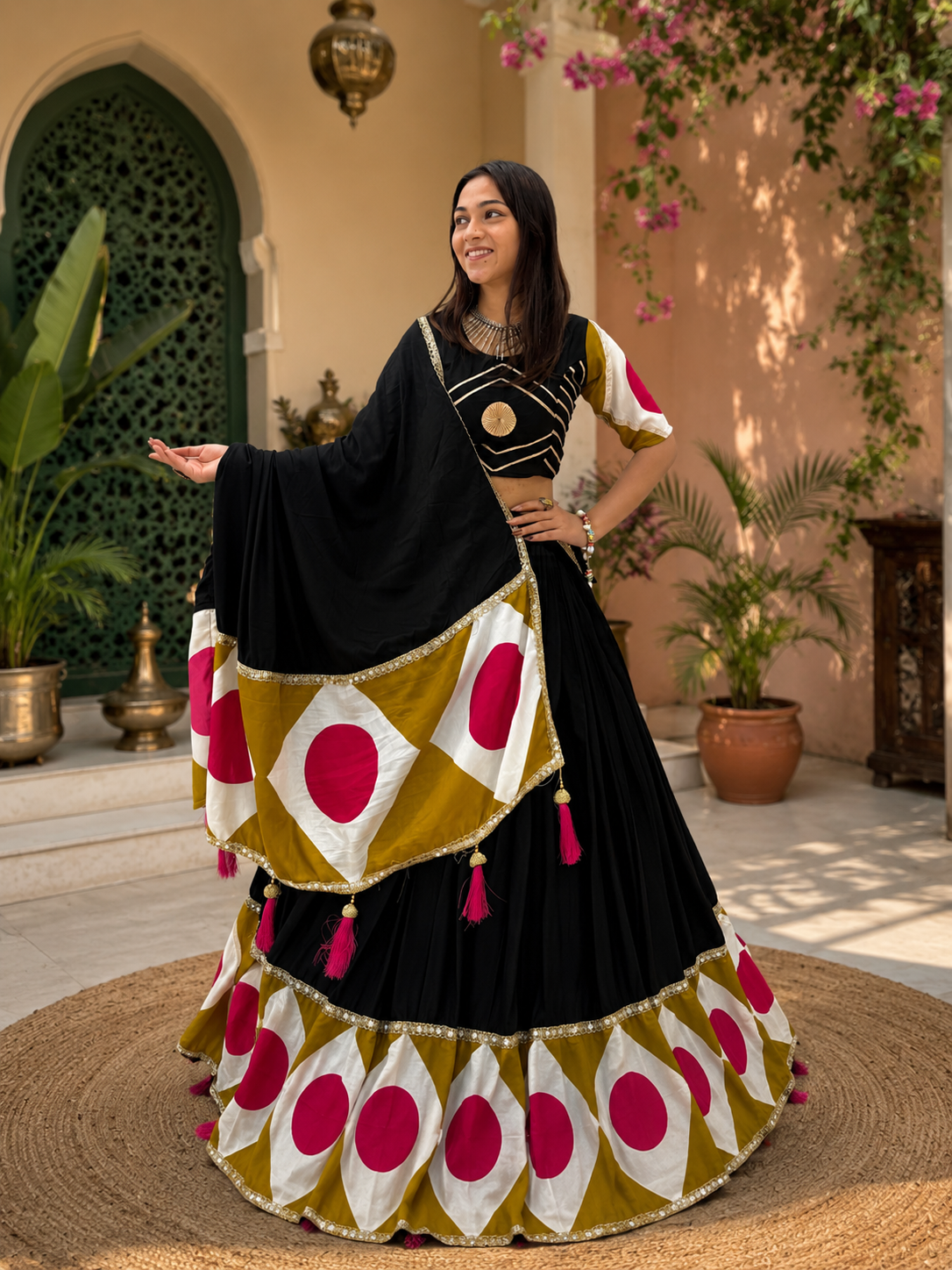 Navratri Special Cotton Lehenga Choli with Dupatta | 6 Meter Flare Gota Patti Work