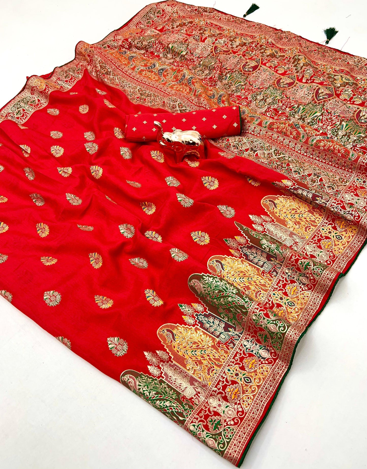 Pure Silk Meenakari Foil Print Designer Saree With Contrast Blouse