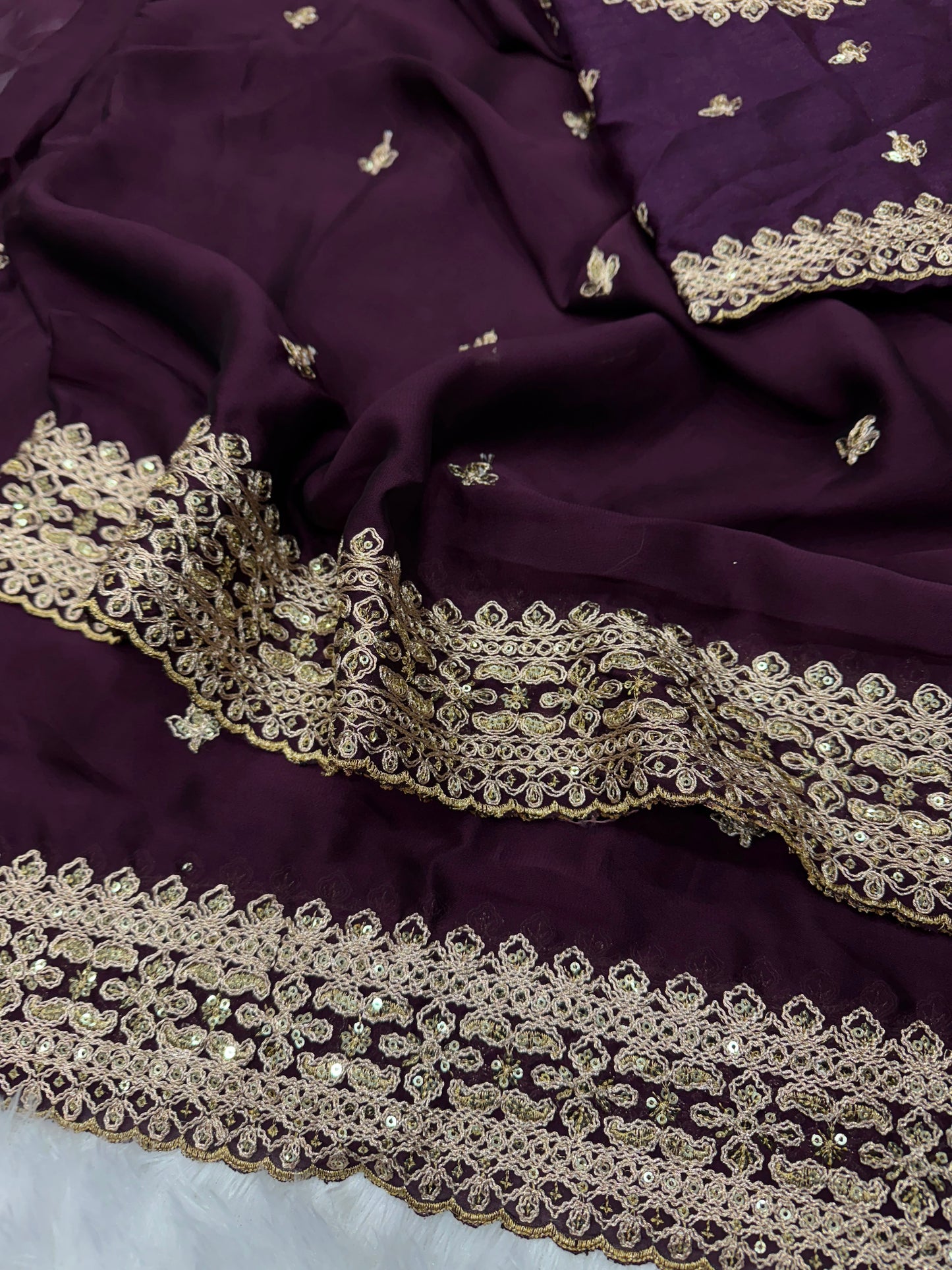 Purple Rangoli Silk Saree with Sequins & Dori Embroidery Work