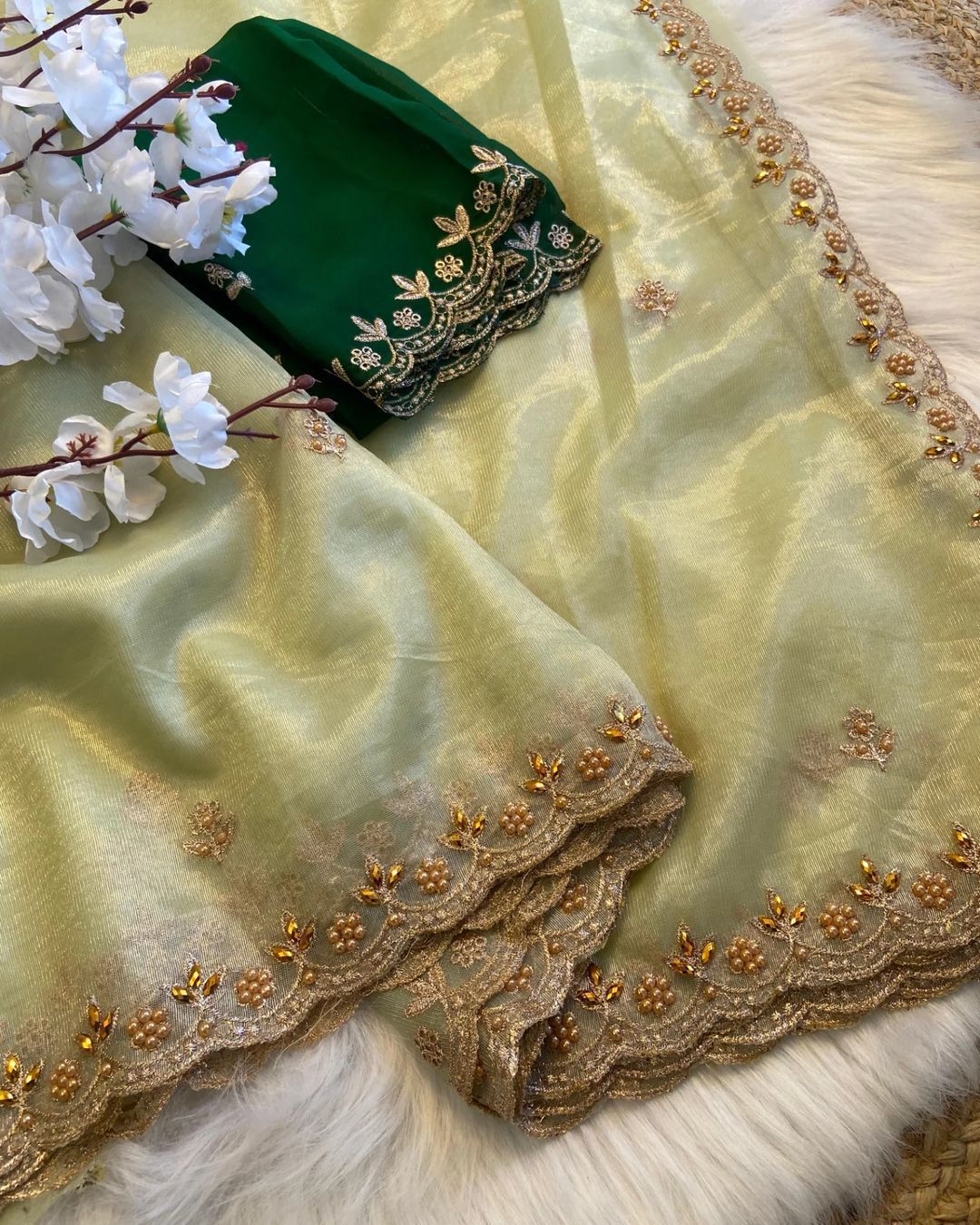 Soft Twills Organza Saree with All Over Handwork & Designer Border