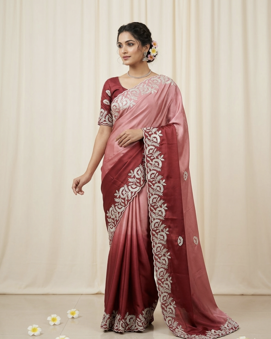 Elegant Ombre Shaded Silk Saree with Heavy Embroidered Border