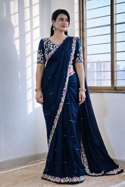 Rangoli Silk Embroidery Saree with Sequence Work & Designer Cut Work Border