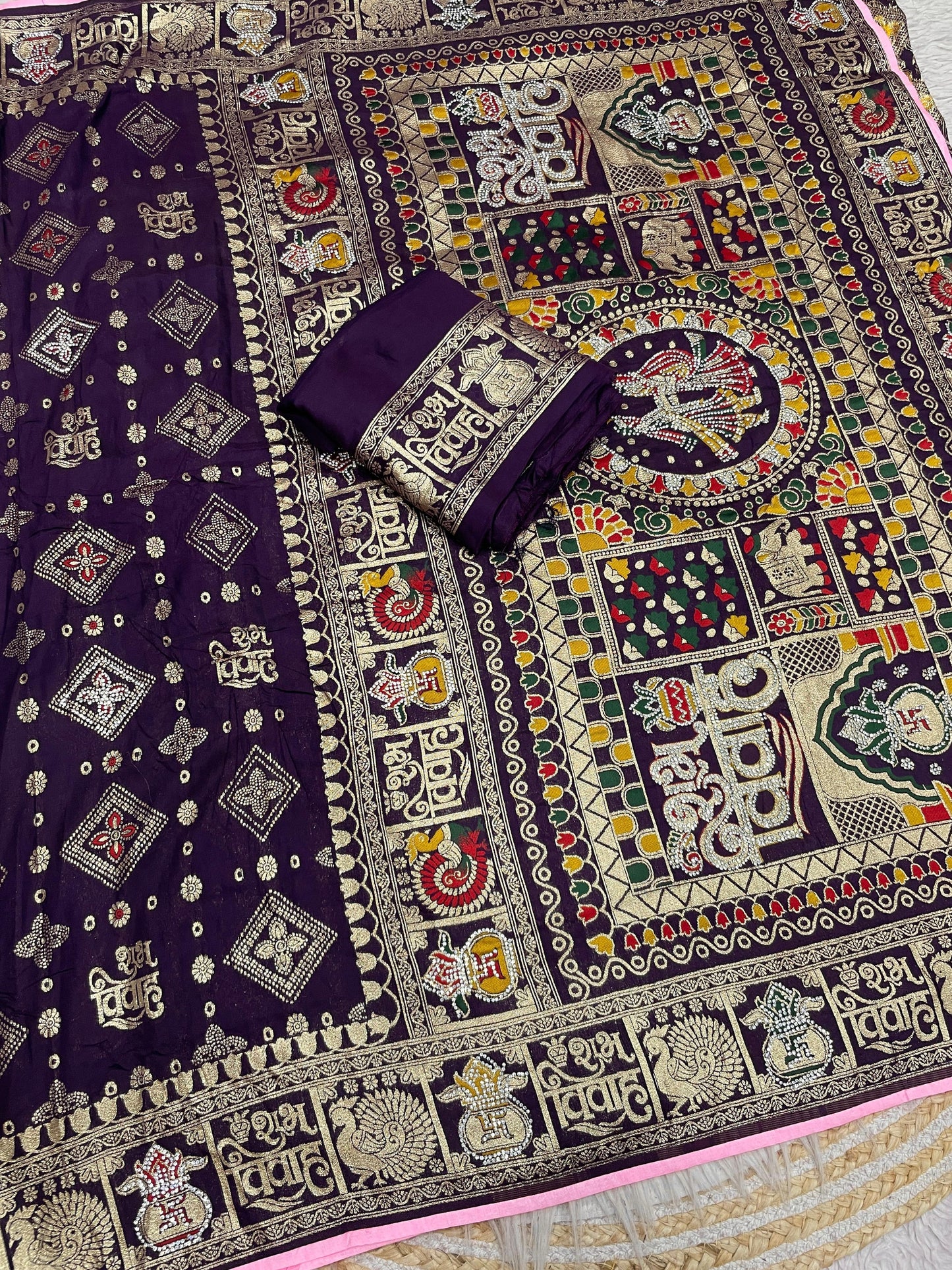 Wedding Special Dola Silk Designer Saree with Zarkhan Work