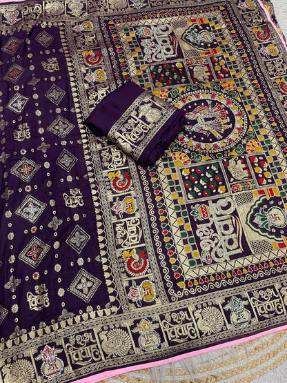 Wedding Special Dola Silk Designer Saree with Zarkhan Work