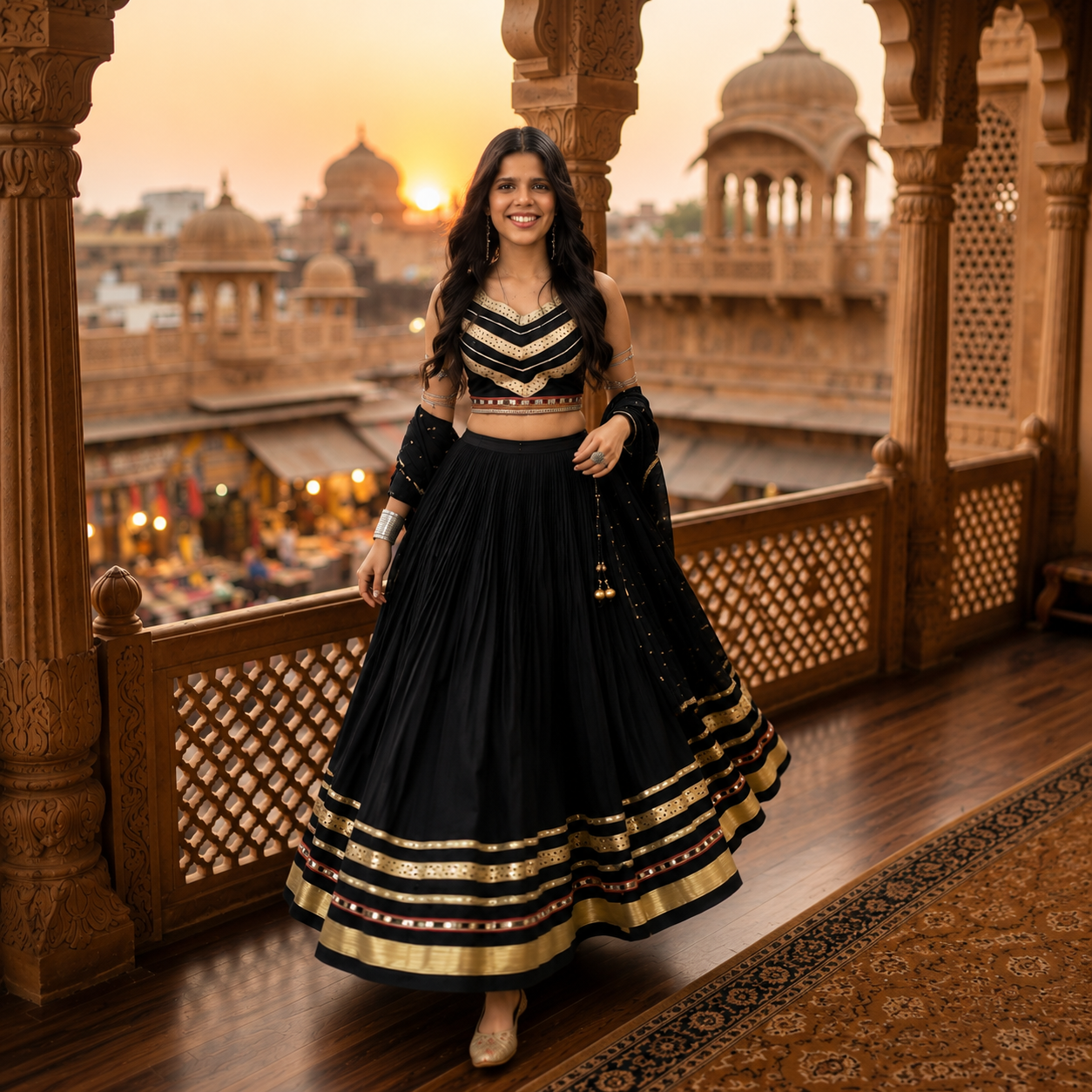 Navratri Special Pure Cotton Lehenga Choli with Vintage Dupatta | 6 Meter Flair | Gamthi Work
