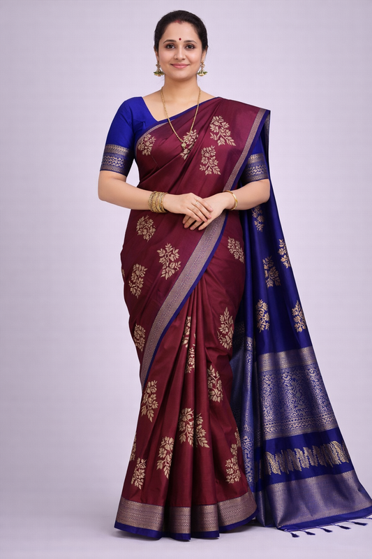 Wine Blue Jacquard Saree
