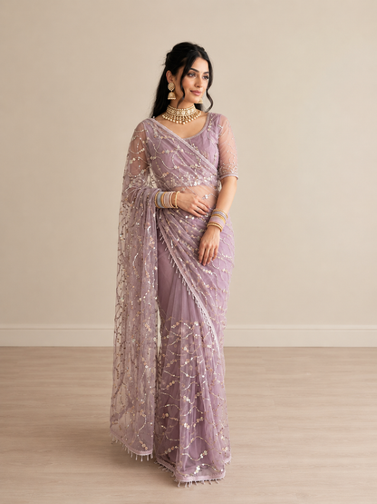 Sufy Premium Butterfly Net Saree with Beads & Moti Sequin Work
