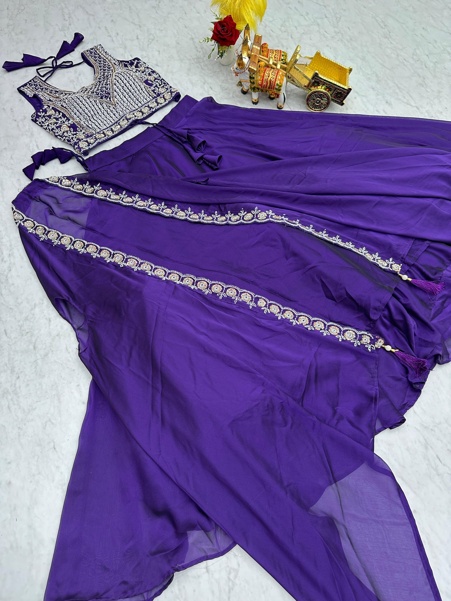 Wedding Special Pure Rangoli Silk Lehenga Choli Set with 9 Meter Flair & Shrug Dupatta