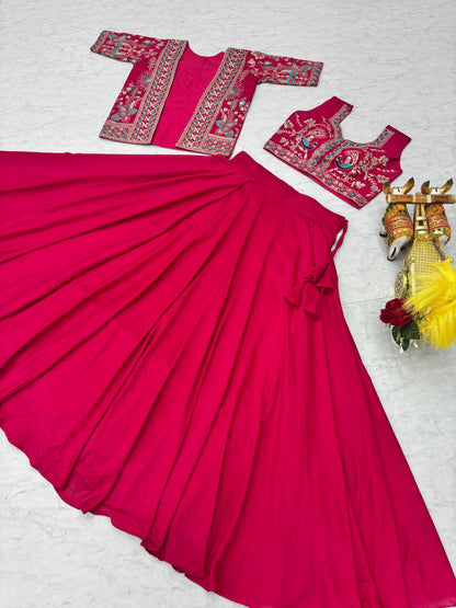 Festival Special Heavy Embroidery Lehenga Choli with Koti – Pure Vichitra Fabric Designer Set