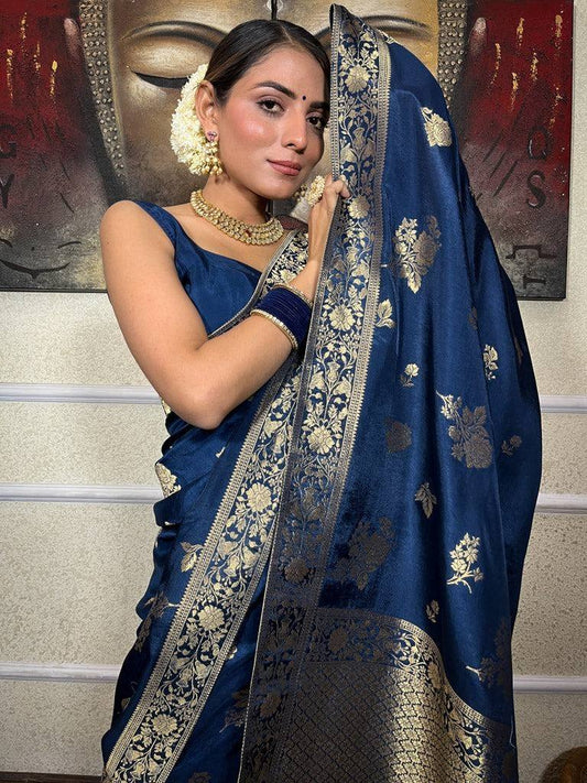 Navy Blue Zari Work Saree
