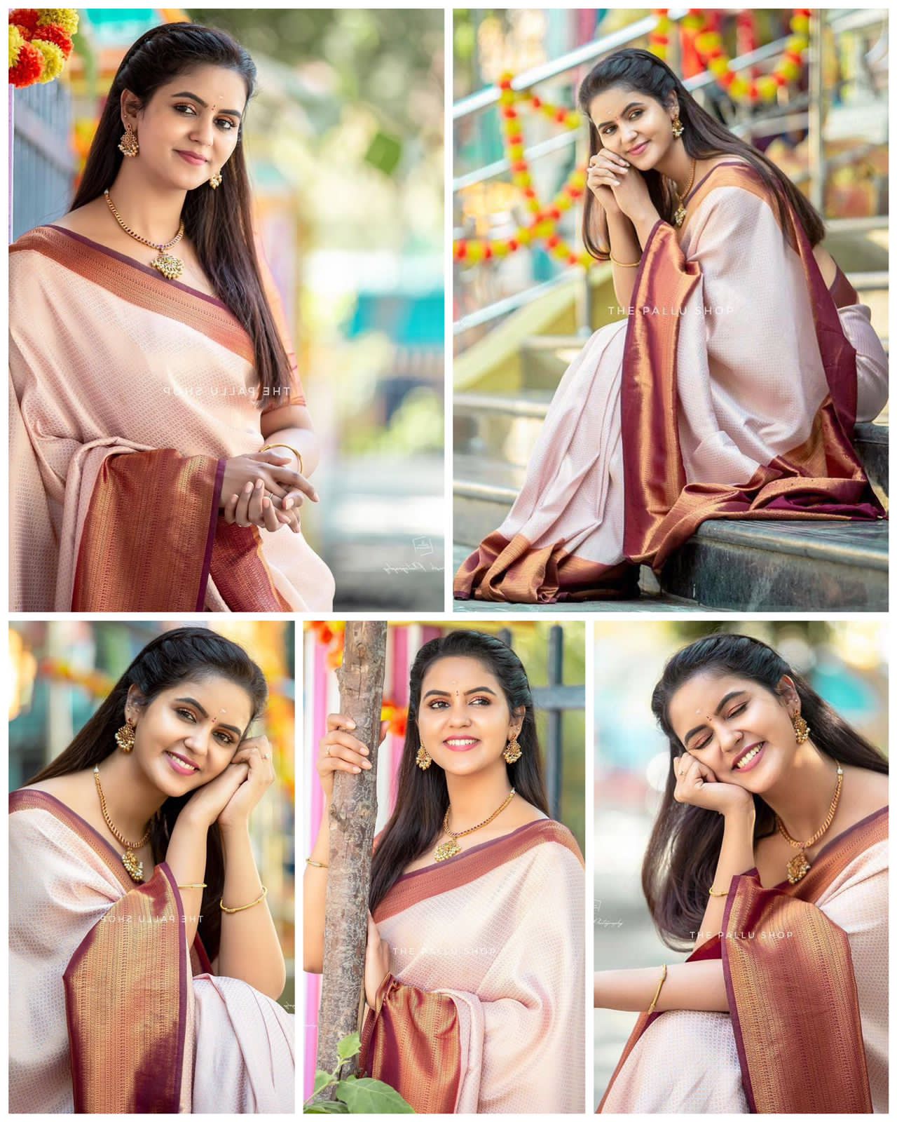 Cream Maroon Silk Saree