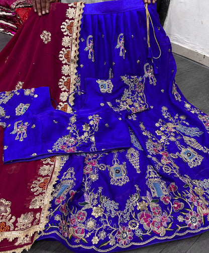 Crystal Silk Heavy Embroidered Festival Lehenga Choli with Dupatta (4 Colors)