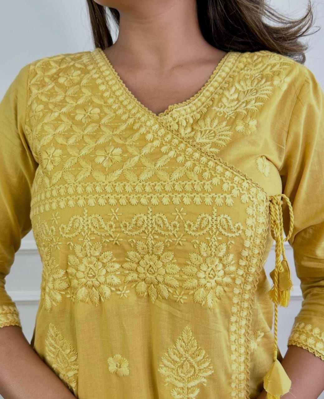 Cotton Chikankari Angrakha Kurti Set