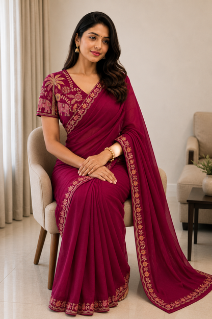 Best Selling Star Georgette Embroidery Saree Collection