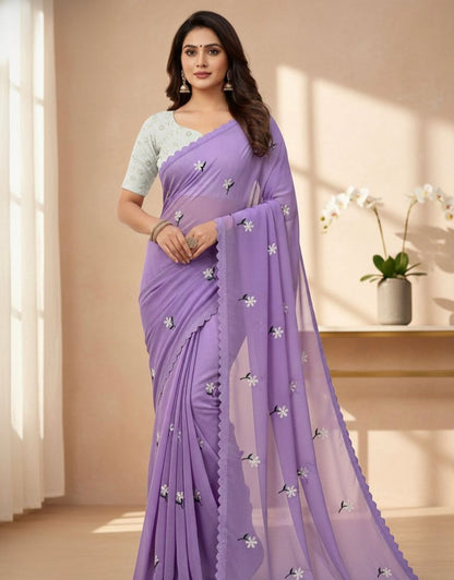 Floral Embroidered Georgette Saree – Lightweight Daily & Party Wear