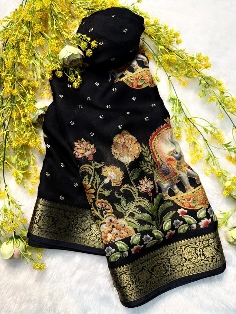 Ajrakh Soft Georgette Saree with Zari Border | Festive & Daily Wear