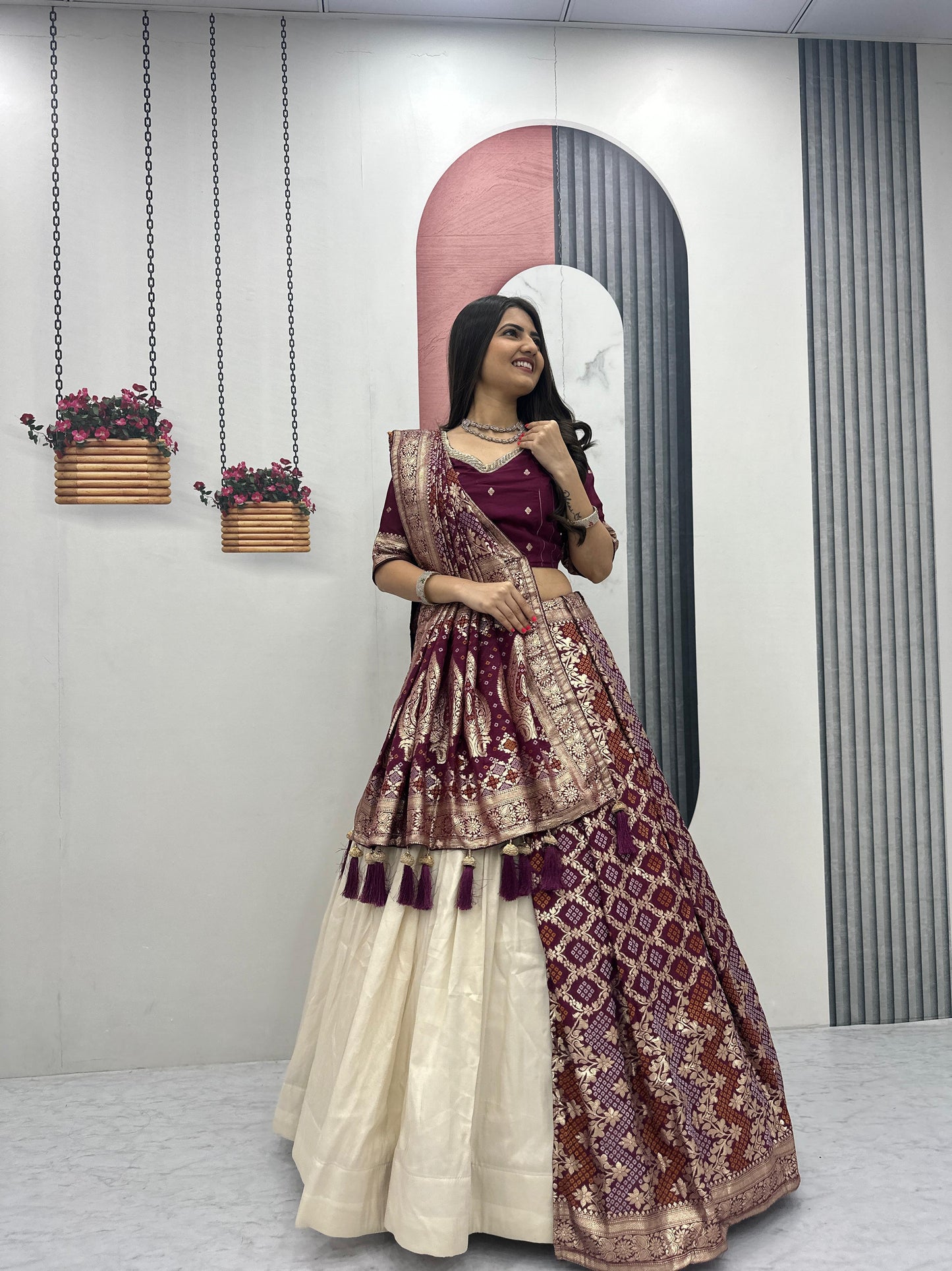 Wedding Special Jacquard Silk Lehenga & Saree Set With Rich Zari Work