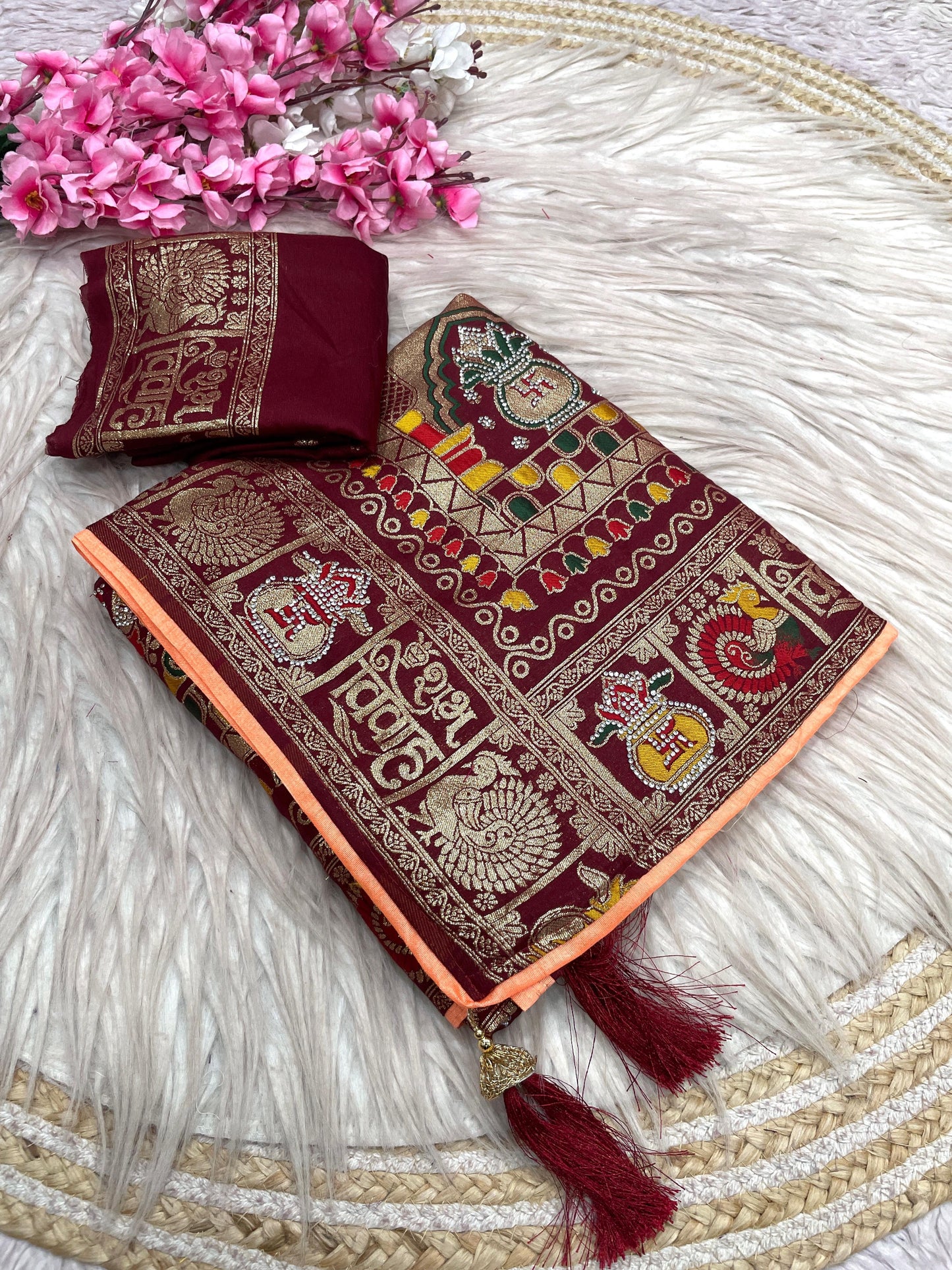 Wedding Special Dola Silk Designer Saree with Zarkhan Work