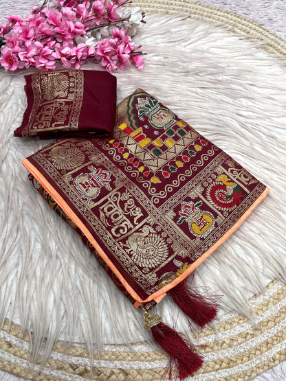 Wedding Special Dola Silk Designer Saree with Zarkhan Work