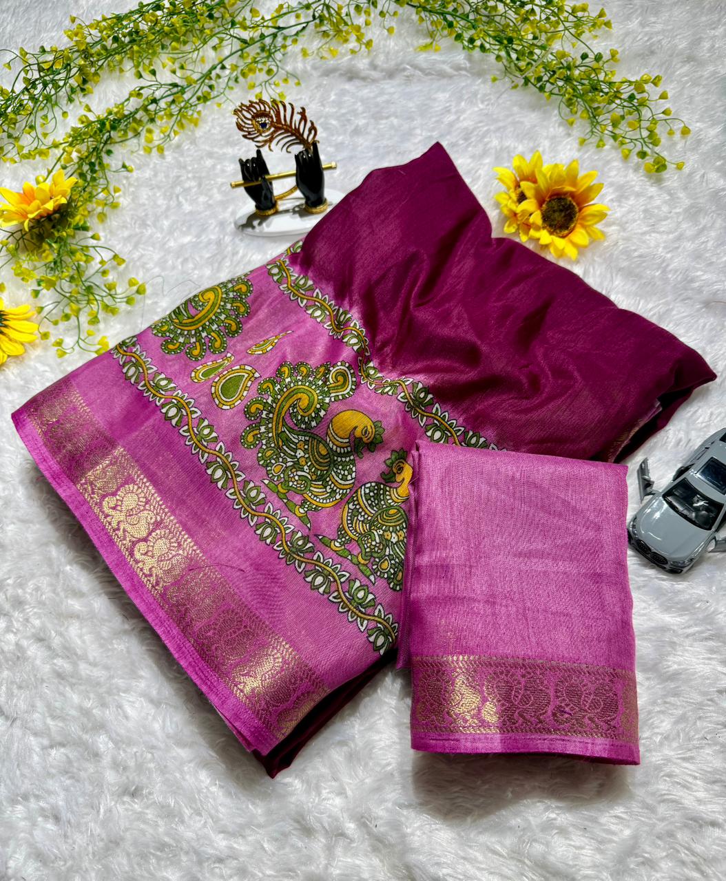 Mangalagiri Mulmul Cotton Saree with Floral Print & Jacquard Border | Lightweight Daily & Festive Wear